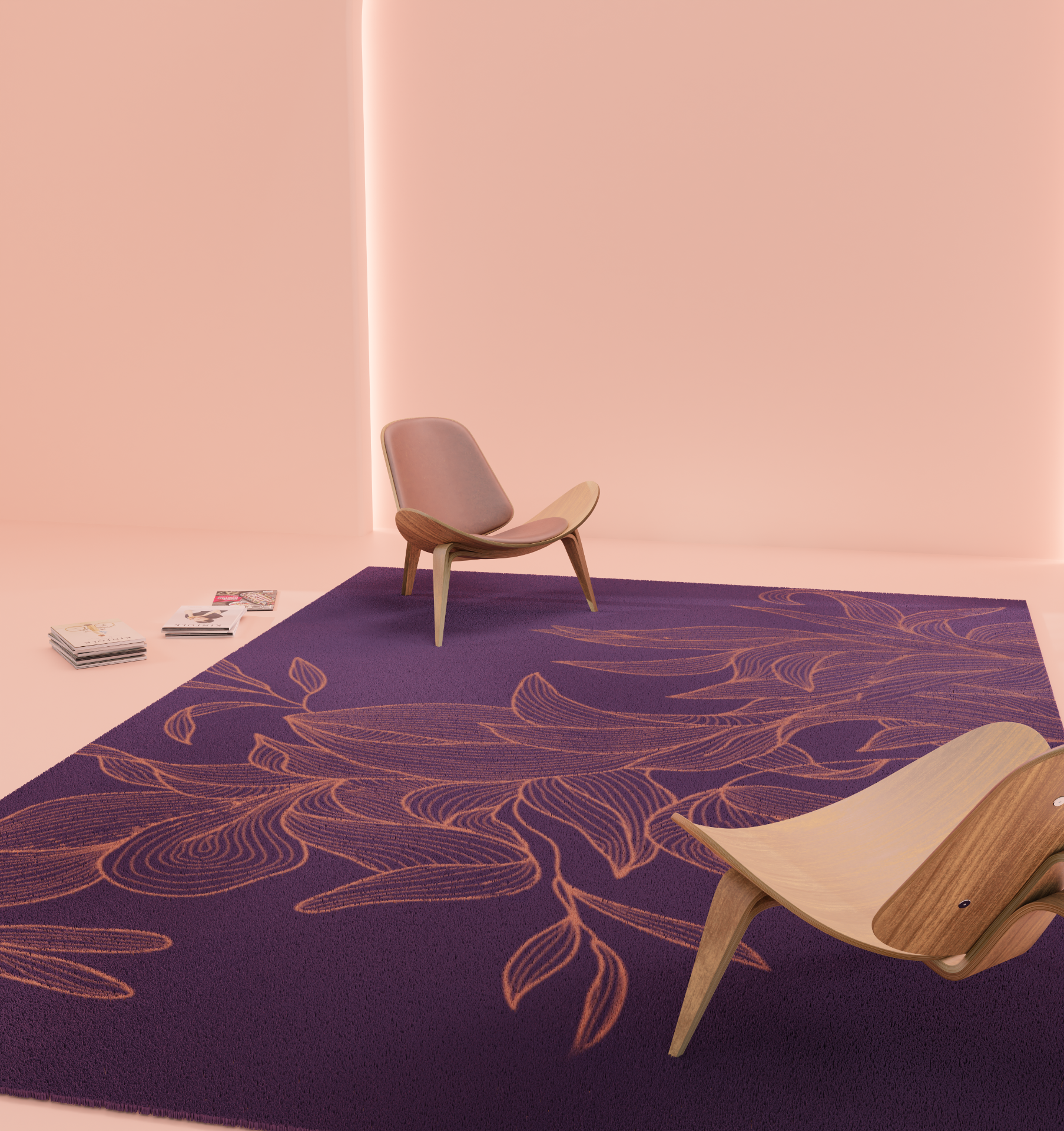 DESIGNRUG, LINGE DE FLEURS ORANGE ON PURPLE 