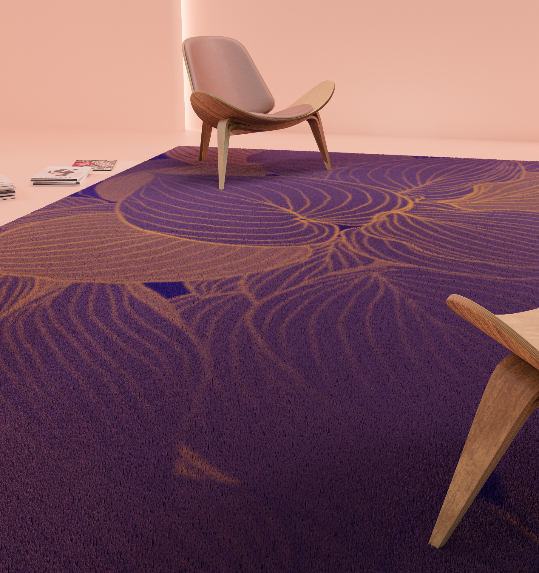 DESIGNRUG - TRAVAIL DES FEUILLES BROWN ON PURPLE