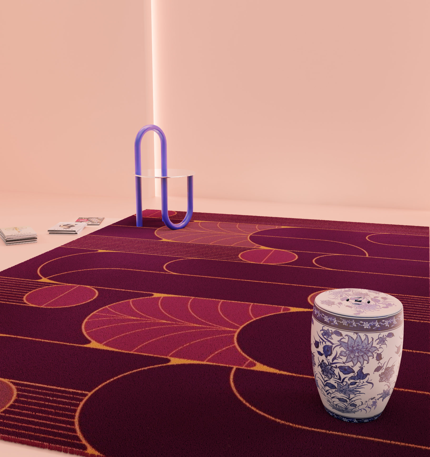 DESIGNRUG - LOTUS PINK ON MAROON