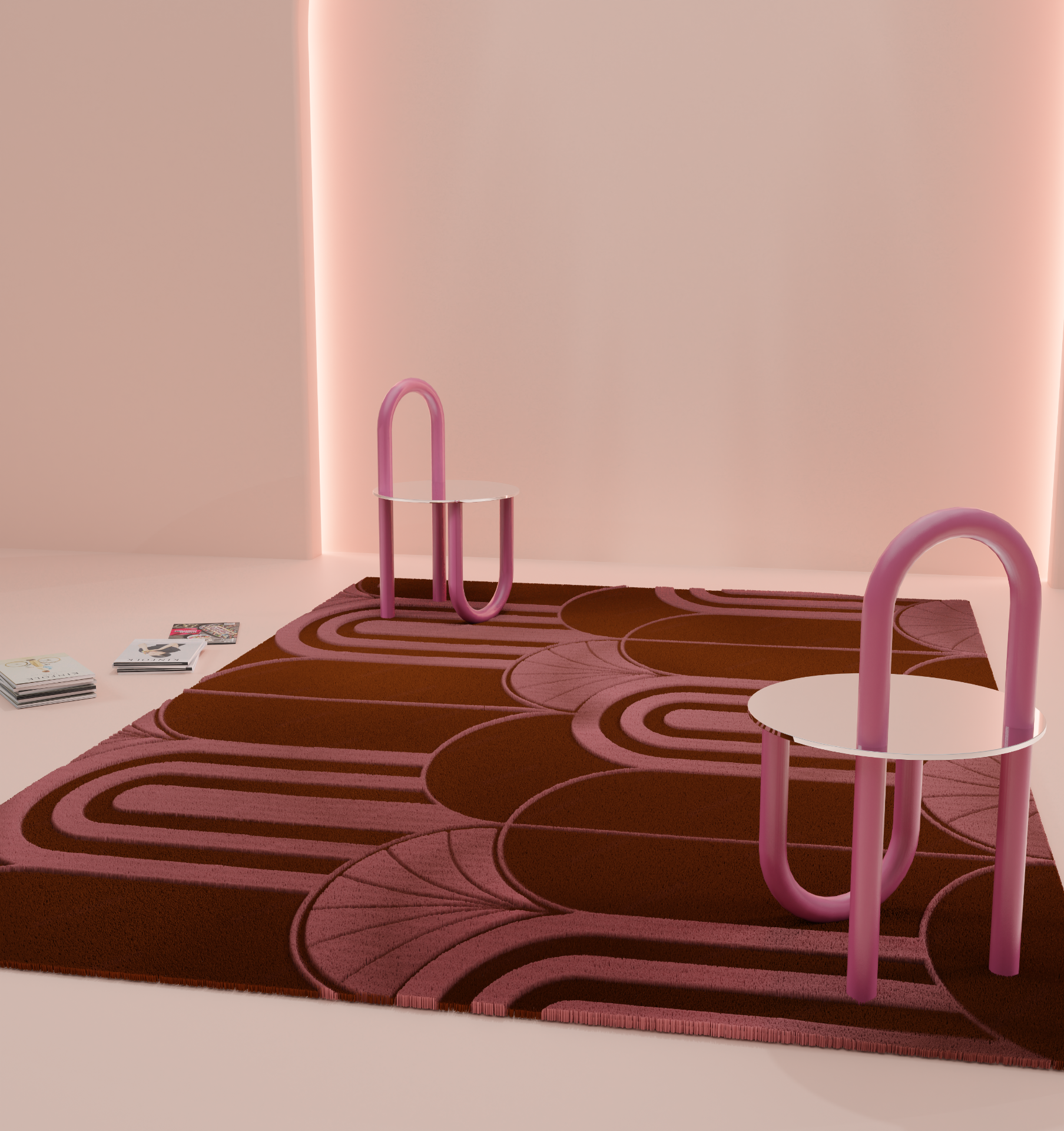 DESIGNRUG - DES ARCS ET DES FLEURS BROWN ON PINK