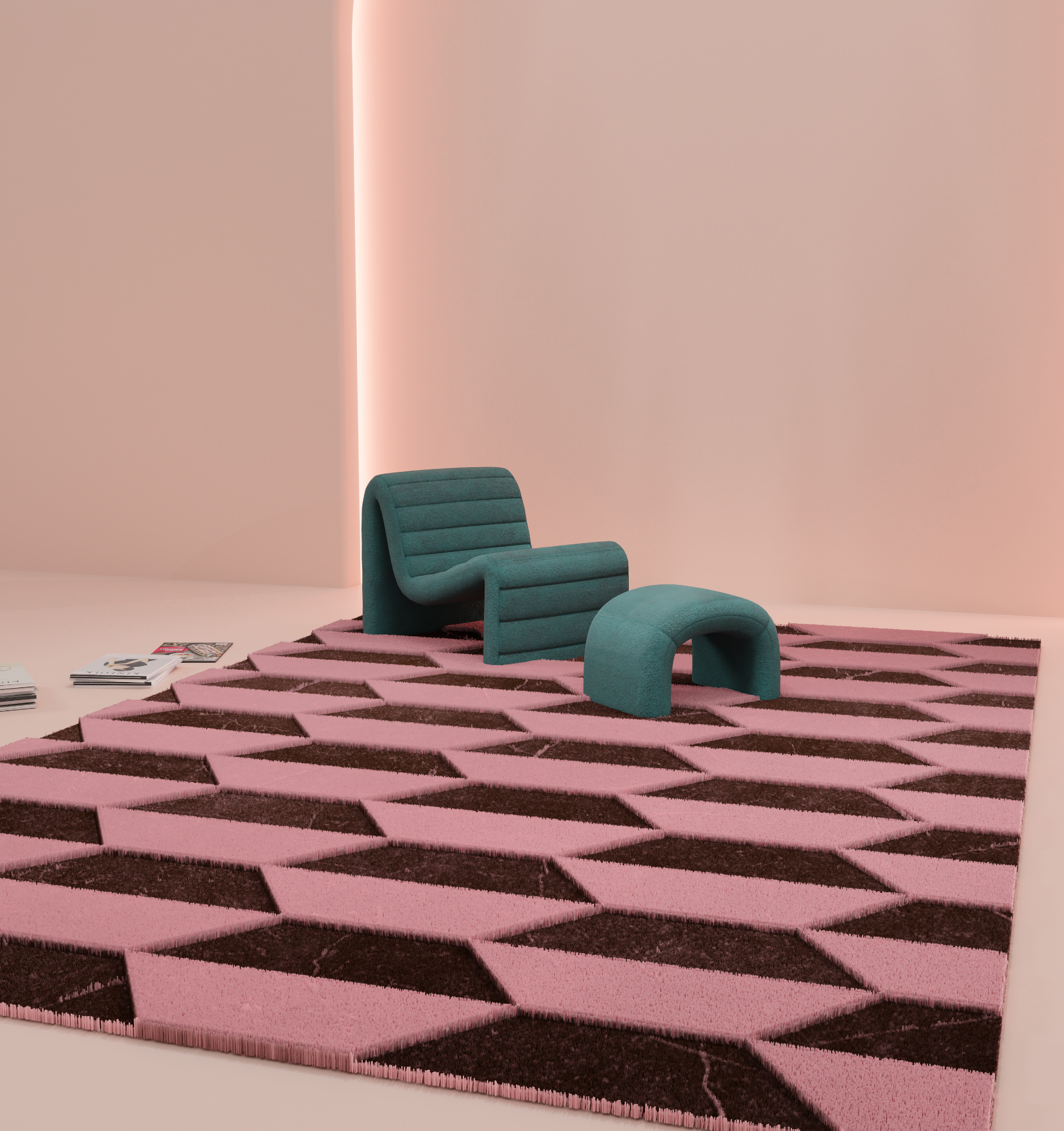 DESIGNRUG - MOSAIQUE PINK ON MAROON